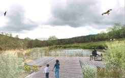 Montage of the pond with observation platform