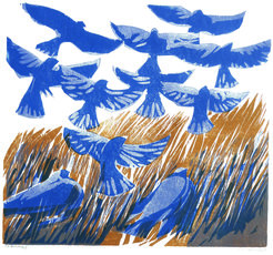 Auffliegende Vögel, Farbholzschnitt (1981)