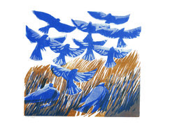 Auffliegende Vögel, Farbholzschnitt (1981)