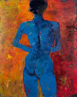 Blauer Rückenakt, Acryl auf Leinwand.