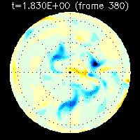 Fig. 3: Field at the CMB, contour step is 0.29. View onto the south pole of the CMB.